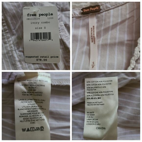 NWT|Free People Good Feels Ivory Striped Sleeveless Top, SMALL - Picture 7 of 7